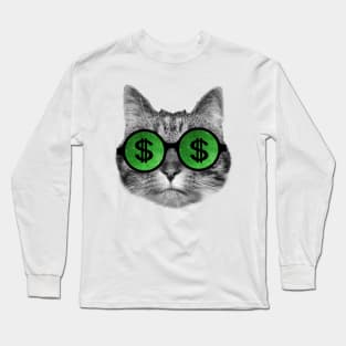 Wealthy cat wearing green dollar sign sunglasses Long Sleeve T-Shirt